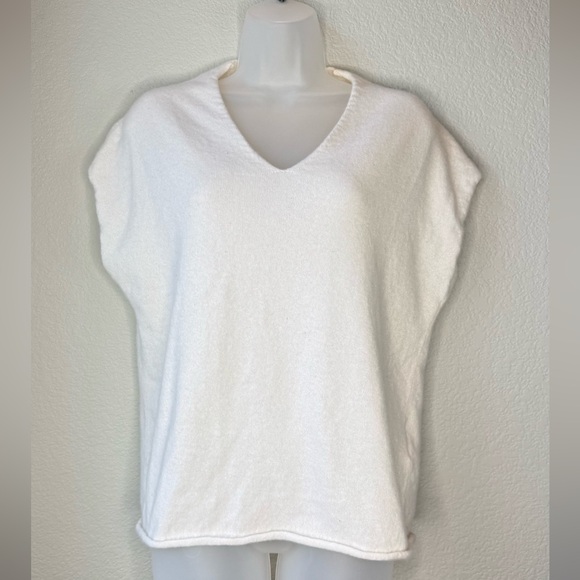Sud Express Cashmere Sweater Top M/L Ivory V-Neck Cap Sleeve Relaxed Fit - Picture 1 of 6